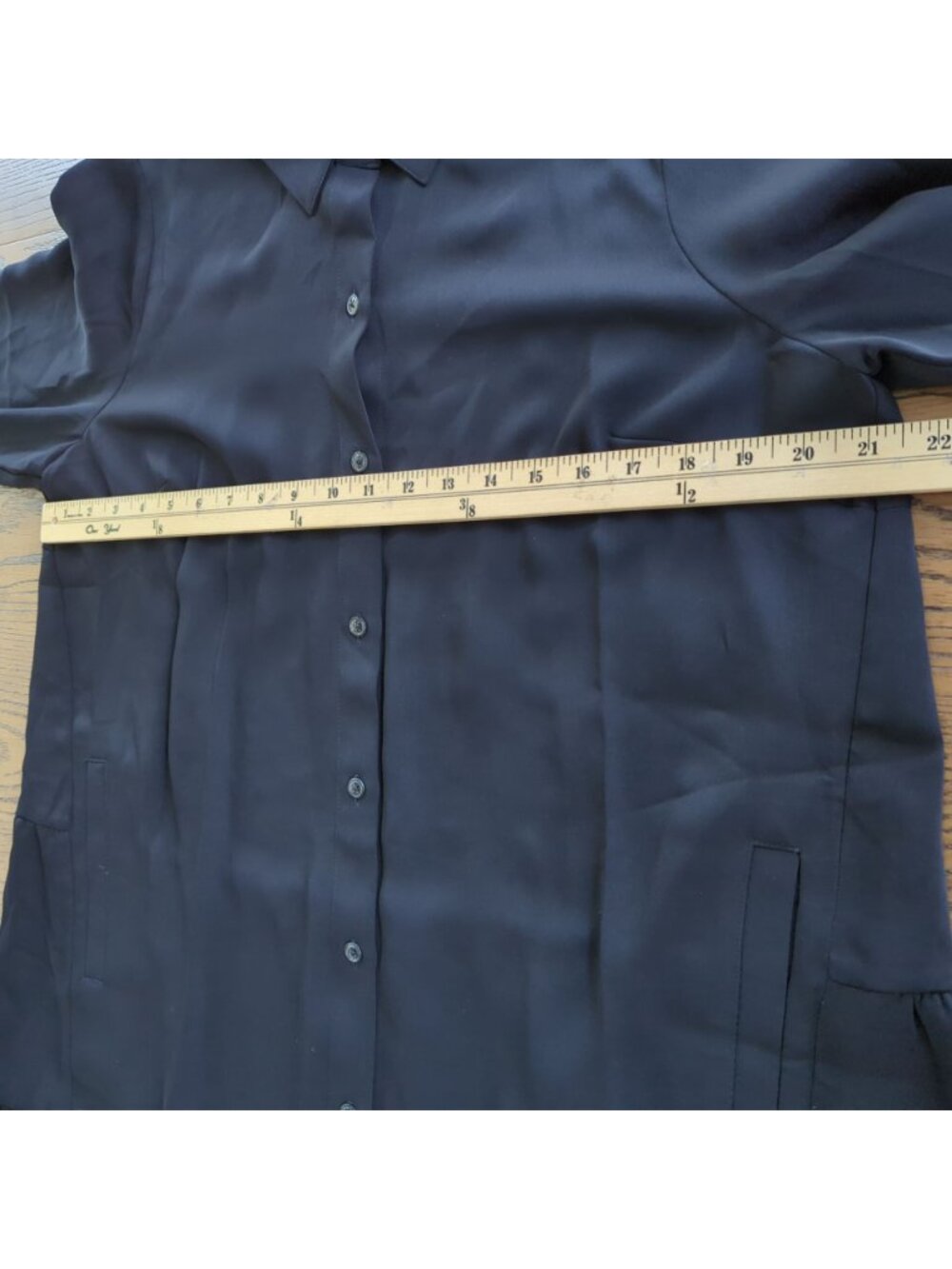 J. Jill Wearever Collection Black Shirt Dress M Button Front Ruffle Tiered Back - Picture 11 of 16